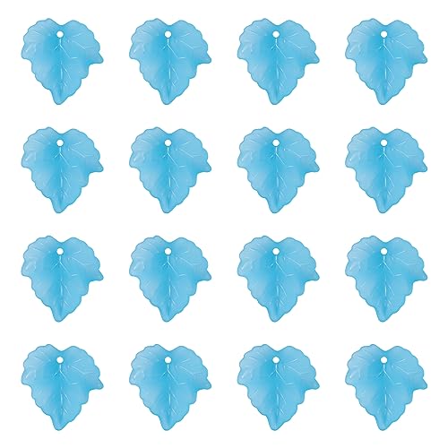 Crafans 100Pcs Frosted Acrylic Leaf Charms 24x22.5x3mm Transparent Plant Pendants Clear Autumn Maple Leaves Beads Charms for Jewelry Making (Cadet Blue) - color: Cadet Blue