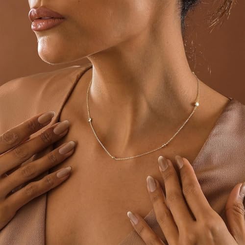 Mothers Day Gifts - Dainty Silver Gold Necklaces for Women Cute Station Choker Simulated Diamond Necklace Simple Layering CZ Necklace Trendy Jewelry Gifts - color: Silver, style: 5pcs Round CZ-Cable Chain