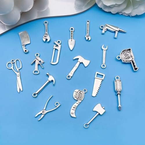 Youdiyla 51pcs Alloy Ancient Silvery Father's Day Series Tool Set Pendant Jewelry Making DIY Keychain Earrings Pendant Various Design Charms for Jewelry Making Bracelets Necklace (M351) - color: M351