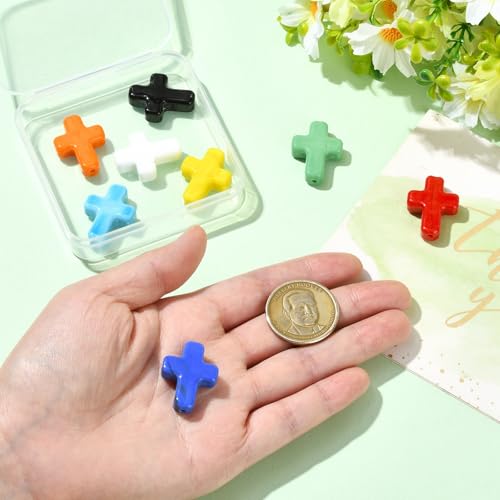 Stiesy Handmade Lampwork Glass Cross Beads, 8Pcs Crucifix Spacer Loose Beads Bulk for Jewelry Making, DIY Christian Rosary Necklace and Keychain Craft - color: Cross-8 Colors-8pcs