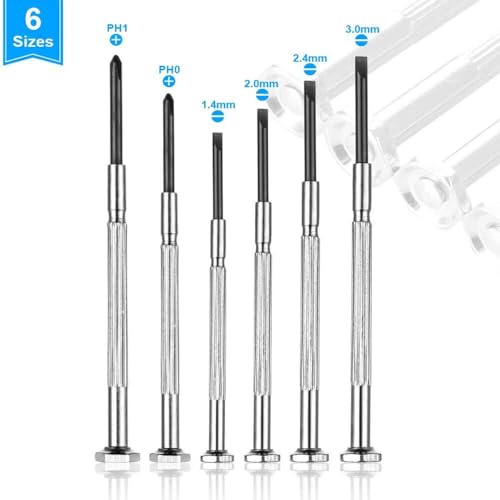 NSEZTZ 6PCS Mini Screwdriver Set, Small Professional Repair Tool Kit with 6 Different Size Flathead and Phillips Screwdrivers, Precision Screwdriver Sets for Jewelry, Watch, iPhone, Eyeglass Repair - style: 6PCS