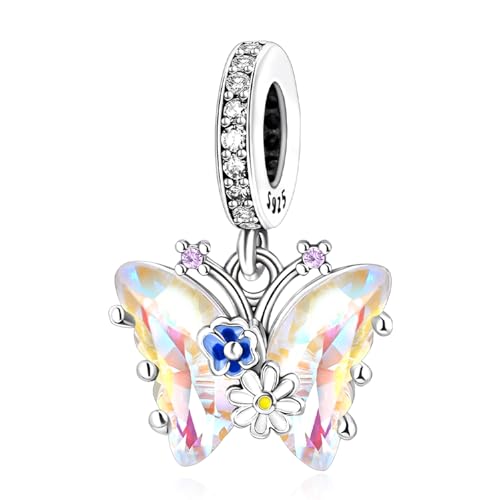 925 Silver Charms Pendants For Pandora Bracelet Golden charms Bead Safety Chain Clip set Heart Flower Animal Beads Family, Mom, Friend, Daughter, Birthday, Jewelry Gift - style: G-Colorful Butterfly