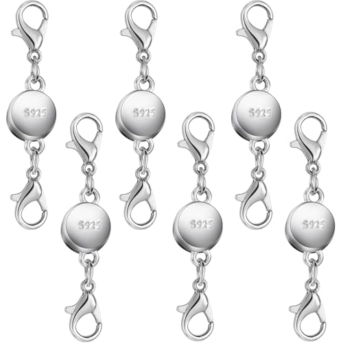 925 Silver and Gold Magnetic Necklace Clasps, Round Necklace Clasp Closures for Jewelry Making,Magnetic Necklace Clasps and Extenders,for Bracelet Necklace and Accessories (6pcs Silver) - color: 6pcs silver