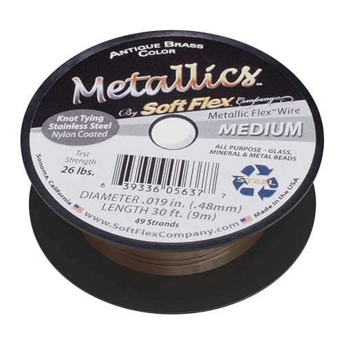 Soft Flex 49 Strand Beading Wire - Medium 0.19 Diameter - 30 Feet Nylon Design Wire - style: Antique Brass