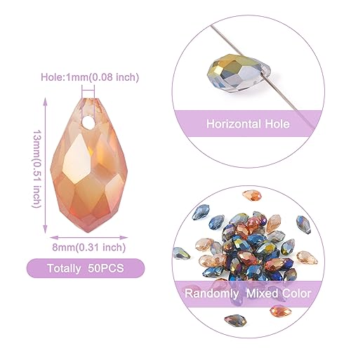 Craftdady 50Pcs Teardrop Glass Beads Faceted Mixed Colors Lustered Drop Spacer Loose Beads 8x13mm Briolette Top Drilled for Jewelry Craft Making - color: Mixed Colors, 13x8mm