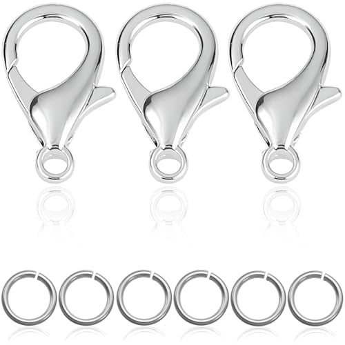 90Pcs Fadeless Lobster Claw Clasps (10mm) & Jump Rings for Jewelry Making, Necklace Bracelet Findings & Supplies (Stainless Steel) - color: Stainless Steel