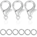 90Pcs Fadeless Lobster Claw Clasps (10mm) & Jump Rings for Jewelry Making, Necklace Bracelet Findings & Supplies (Stainless Steel) - color: Stainless Steel