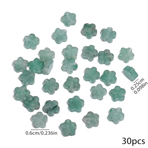 Songxi 60pcs 6mm Green Aventurine Plum Blossom Natural Stone Beads for Jewelry Making, Smooth Loose Flower Shape Gemstone Beads for Bracelets Necklace Earrings Making Supplies ﻿ - color: Green Aventurine