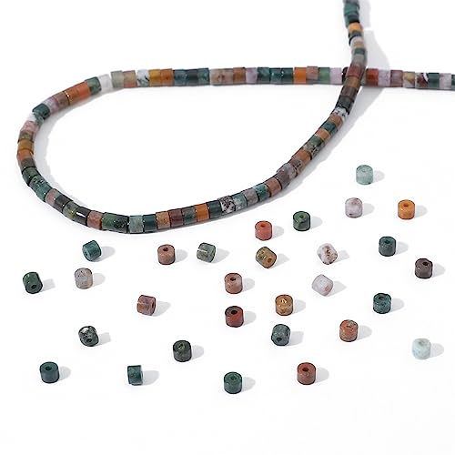 BEADIA Natural Indian Agate Short Cylinder Beads 2x3mm 155pcs Tube Loose Semi Gemstone Beads for Jewelry Making Design - color: Indian Agate