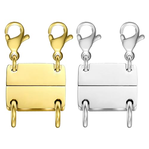 MKCYD Multi Necklace Layering Clasp Strong Magnetic Clasps, Gold and Silver Necklace Separator for Layering, Multiple Jewelry Closures for Layered Look - color: 2Pcs | Double Gold + Double Silver