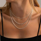 Freekiss Women's Layered Necklace Set - 3 Piece Dainty Gold Jewelry for Everyday Stacking | 14K Gold Plated Snake Chain, Rope Chain, Cuban Chain | Adjustable Length 14-18.5 Inch | Gift Ready - color: Silver, style: Paperclip+O Chain+Box Chain