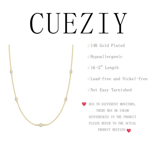Mothers Day Gifts - Dainty Silver Gold Necklaces for Women Cute Station Choker Simulated Diamond Necklace Simple Layering CZ Necklace Trendy Jewelry Gifts - color: Gold, style: 5pcs Round CZ-Cable Chain