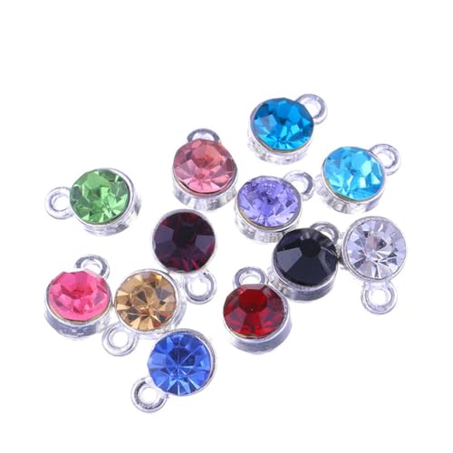 BetterJonny 260pcs Charms for Jewelry Making, 60pcs Gold Crystal Birthstone Charms Beads with 100 Lobster Clasps and 100 Jump Ring for Necklace Bracelet Earring - color: （#A）Silver Round