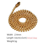 Titanium Stainless Steel Small Beads Ball Chain Necklace for Men Women 24-38 Inches Silver Black Gold - color: Gold, 2.4mm wide