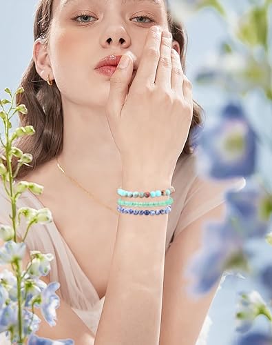 2/3-Pieces 4mm 6mm 8mm Natural Crystal Gemstone – Handmade Reiki Energy Healing Stretch Bracelets Jewelry for Yoga, Meditation, Unisex - color: 3 Pieces (AgalmatoliteJasper&BlueSpot&GreenAventurine), size: 6mm