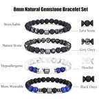 RANKEEF Tiger Eye Bracelet For Men 8MM Natural Stone Stretch Adjustable Black Crystal Beaded Bracelet for Men Women Gifts - color: 4,black,gray,lava rock,white bracelet