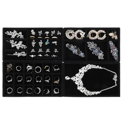 8 Pack 4 Styles Velvet Jewelry Tray, 8" x 5" Jewelry Organizer Tray Stackable Jewelry Storage Tray, Drawer Jewelry Tray for Rings, Earrings, Necklace, Bracelet, Black