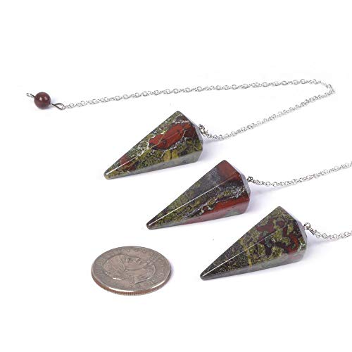 Justinstones Natural Dragon Blood Jasper Gemstone Rock Crystal Hexagonal Pointed Reiki Chakra Pendant Pendulum - color: Dragon Blood Jasper