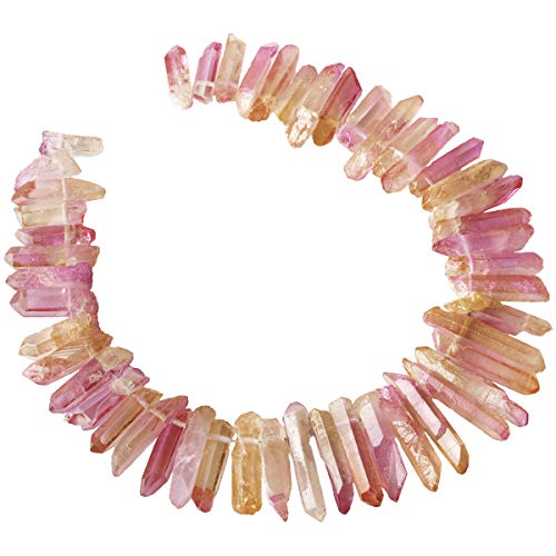 rockcloud Natural Rock Crystal Points Titanium Coated Clear Quartz Sticks Spikes Top Drilled 15 inch Strand,Pink&Orange - color: #21-Pink&Orange