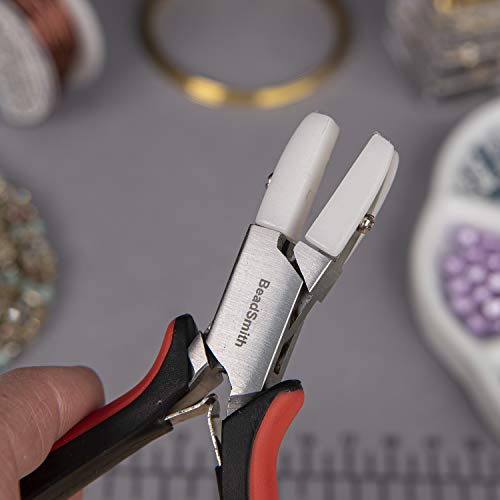 The Beadsmith Flat Nylon Jaw Pliers – Fine Tips – 5 inches (127mm) – Ergonomic Handle with Double Leaf Springs – Jewelry Making Tool for Creating Bracelets, Earrings and Necklaces - size: Flat Nylon Jaw - 5"
