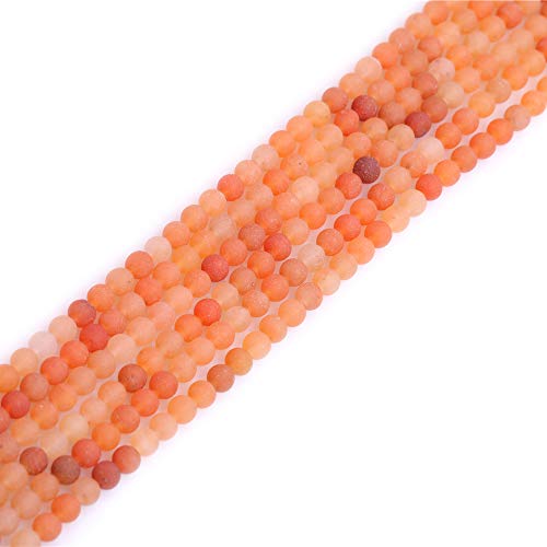 4mm Matte Natural Orange Aventurine Stone Frosted Beads 15 Inch Strand 95 Beads, Frosted Round Spacer Beads for Jewelry Making Bracelet Necklace Earrings Crafts - color: Orange Aventurine, size: 4mm
