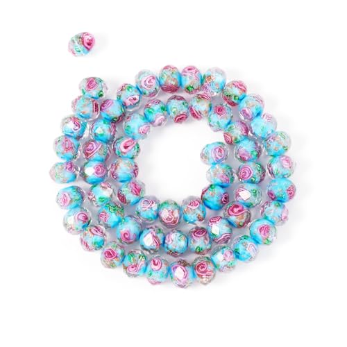 Elecrelive 60Pcs Gold Sand Lampwork Beads Rondelle Flower Glass Beads 10mm Sky Blue Floral Crystals for DIY Bracelet Necklace Earring Jewelry Making - color: Deep Sky Blue