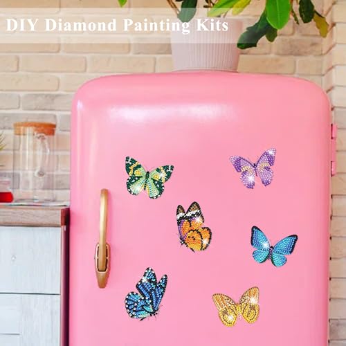 Vcekract 12 Pcs Diamond Painting Kits, Butterfly Diamond Art Refrigerator Magnets, Diamond Art Kits for Adults, Fridge Magnet Diamond Art Kits, DIY Crafts Kits for Adults - color: Butterfly
