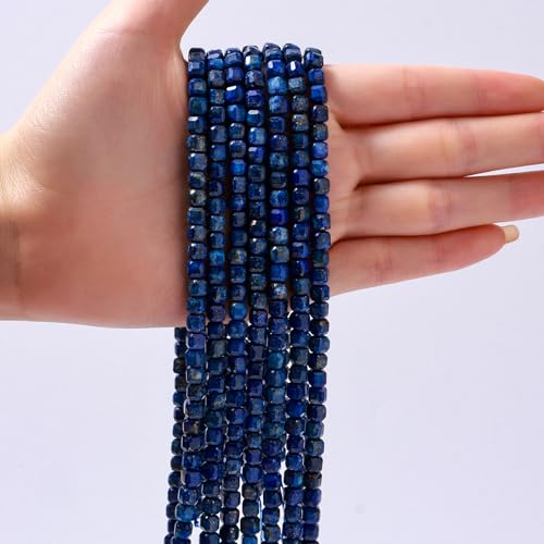 Natural Faceted Lapis Lazuli Cube Stone Beads 5-5.5mm 60pcs/str Loose Square Semi Gemstone Stone Beads for Making Bracelets Necklace Earrings - color: Lapis Lazuli