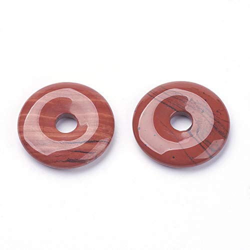 FASHEWELRY 5Pcs Natural Red Jasper Donut Disc Pendants 28-30mm Large Hole Healing Chakra Circle Coin Gemstone Bead Charms for Jewelry Craft Making - color: Red Jasper, 28-30mm