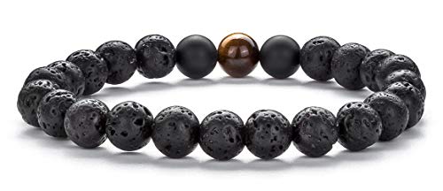 Hamoery Men Women 8mm Tiger Eye Stone Beads Bracelet Elastic Natural Stone Yoga Bracelet Bangle - color: Lava Tiger Eye-21003