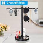 bodkar Jewelry Necklace Organizer Stand,12.9" Tall Sturdy Metal Jewelry Stand with Round Tray for Bracelet Bangles Holder Display,Long Necklace Organizer Holder (black) - color: Black