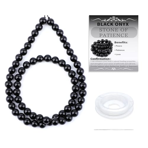 Natural Stone Beads Round Genuine Real Stone Beading Strand Loose Gemstones DIY Smooth Bead for Bracelet Necklace Earrings Jewelry Making (Black Onyx, 6mm 60 Pieces) - color: Black Onyx, size: 6mm 60pcs