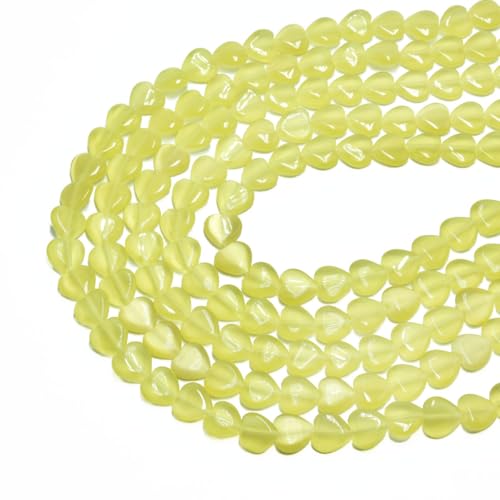 40pcs 10mm Yellow Cat's Eye Heart Stone Loose Gemstone Beads Semi-Precious Craft Supplies for DIY Jewelry Making - color: Heart10mm Yellow