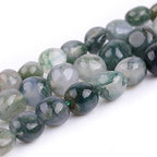 HAAMIIQII Natural Green Moss Agate Pebble Stone 5-8mm Small Irregular Freeform Tumbled Loose Gemstone Beads for Jewelry Making Strand 15 Inch (45-50pcs) - color: Moss Agate