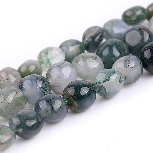 HAAMIIQII Natural Green Moss Agate Pebble Stone 5-8mm Small Irregular Freeform Tumbled Loose Gemstone Beads for Jewelry Making Strand 15 Inch (45-50pcs) - color: Moss Agate