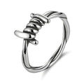 HZMAN Silver Stainless Steel Barbed Wire Wrap Ring for Men Women, Hypoallergenic Non-Tarnish Adjustable Industrial Punk Ring for Daily Wear & Gift Size 7-12