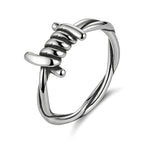 HZMAN Silver Stainless Steel Barbed Wire Wrap Ring for Men Women, Hypoallergenic Non-Tarnish Adjustable Industrial Punk Ring for Daily Wear & Gift Size 7-12