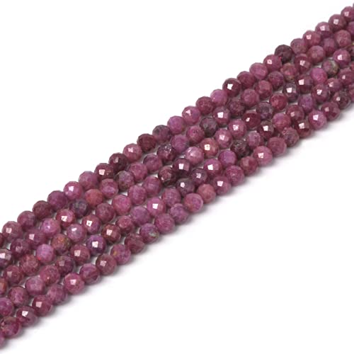 Natural Ruby 4mm Faceted Round Beads Loose Beads 16 Inch for Jewelry Making Beads - color: Ruby