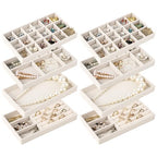 8 Pcs Jewelry Drawer Organizers, Velvet Jewelry Trays for Drawer, Stackable Jewelry Trays, Ideal for Rings, Earrings, Bracelets, Necklaces, Beige - color: Beige