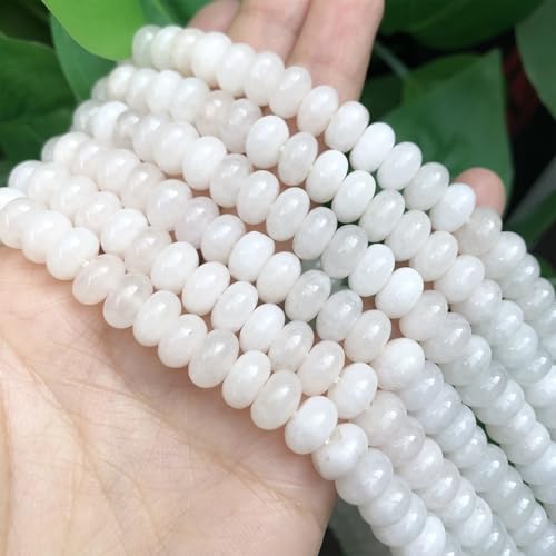 Songxi 5x8mm Natural White Jade Stone Rondelle Beads, 75 PCS Spacer Round Abacus Beads for Jewelry Making, Gemstone for Bracelet Necklace, Arts and Crafts - color: White Jade