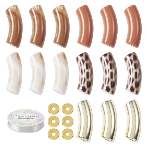 Spritewelry 70pcs Acrylic Curved Tube Beads for Bracelets Making Chunky Bamboo Tube Beads Noodle Curved Beads Bangle Acrylic Tube Beads for Jewelry Making Earring Necklace Crafts Kits - color: Brown-70PCS