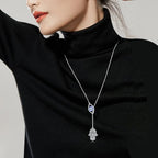 Long Necklace Sterling Silver Larait Bar Y Lariat Long Chain Drop Adjustable Necklace Gift for Her, 30" - style: Evil Eye Hamsa Hand Necklace