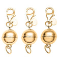 Set of Three 9mm Round Magnetic Lock with Lobster Clasp in 14K Yellow Gold Over Sterling Silver 7.40 Grams Gifts - color: Set of 3 Yellow Gold
