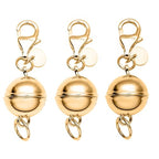 Set of Three 9mm Round Magnetic Lock with Lobster Clasp in 14K Yellow Gold Over Sterling Silver 7.40 Grams Gifts - color: Set of 3 Yellow Gold