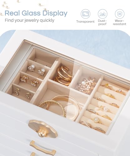 Enthralite Jewelry Box with 4 Drawers : Jewelry Display Organizer for Earrings Necklaces - Gift for Girls Women | White