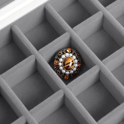 Wudygirl 24 Grid Jewelry Organizer Small Jewelry Box Velvet Earring Holder Organizer for Women Ring Holder Display for Drawer Jewelry Case Earring Organizer with Lid Jewelry Storage (Gray) - style: White Gray 24 Grid