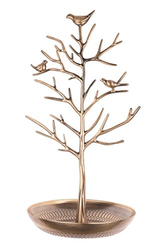INVIKTUS Silver Birds Tree Jewelry Stand Display Earring Necklace Holder Organizer Rack Tower - color: antique cyan