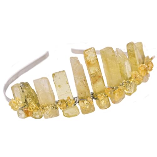 JIC Gem Citrine Crystal Crown Raw Quartz Headband Handmade Tiara Natural Stone Headpiece Women Girls for Wedding Parties - color: Citrine