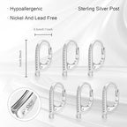 Sterling Silver Leverback Earring Hooks, 6Pcs Hypoallergenic Earring Hooks French Huggie Hoop with Zirconia 925 Sterling Silver Findings Leverback Dangle Ear Hook Replacement Set Making Supplies - color: 6PCS_Silver