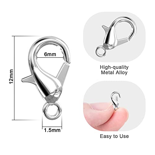 100PCS Lobster Clasps, Metal Alloy Small Lobster Claw Clasps, Weico Lobster Clip for Handmade Necklace, Bracelet Jewelry Making Accessories Fastener Hook(12mmx6mm, Nickel) - color: Nickel